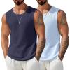 COOFANDY Mens Casual Tank Tops 2 Pack Waffle Knit Sleeveless Shirt Breathable Tank Shirts Summer Muscle Tee(Navy/Light Blue)