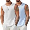 COOFANDY Mens Casual Tank Tops 2 Pack Waffle Knit Sleeveless Shirt Breathable Tank Shirts Summer Muscle Tee(White/Light Blue)