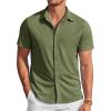 COOFANDY Mens Casual Wrinkle Free Shirts Short Sleeve Button Down Summer Stretch Dress Shirt(Army Green)
