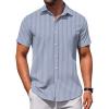 COOFANDY Mens Casual Wrinkle Free Shirts Short Sleeve Button Down Summer Stretch Dress Shirt(Blue-white Stripes)