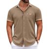 COOFANDY Mens Casual Wrinkle Free Shirts Short Sleeve Button Down Summer Stretch Dress Shirt(Brown)