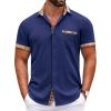COOFANDY Mens Casual Wrinkle Free Shirts Short Sleeve Button Down Summer Stretch Dress Shirt(Dark Blue)