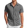 COOFANDY Mens Casual Wrinkle Free Shirts Short Sleeve Button Down Summer Stretch Dress Shirt(Dark Gray)