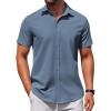 COOFANDY Mens Casual Wrinkle Free Shirts Short Sleeve Button Down Summer Stretch Dress Shirt(Grey Blue)