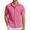 COOFANDY Mens Casual Wrinkle Free Shirts Short Sleeve Button Down Summer Stretch Dress Shirt(Hot Pink)