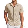 COOFANDY Mens Casual Wrinkle Free Shirts Short Sleeve Button Down Summer Stretch Dress Shirt(Khaki)