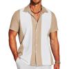 COOFANDY Mens Casual Wrinkle Free Shirts Short Sleeve Button Down Summer Stretch Dress Shirt(Khaki&white)