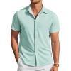 COOFANDY Mens Casual Wrinkle Free Shirts Short Sleeve Button Down Summer Stretch Dress Shirt(Light Blue)