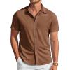 COOFANDY Mens Casual Wrinkle Free Shirts Short Sleeve Button Down Summer Stretch Dress Shirt(Light Brown)
