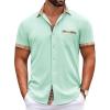 COOFANDY Mens Casual Wrinkle Free Shirts Short Sleeve Button Down Summer Stretch Dress Shirt(Light Green)