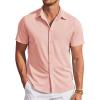 COOFANDY Mens Casual Wrinkle Free Shirts Short Sleeve Button Down Summer Stretch Dress Shirt(Light Pink)