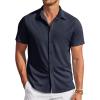 COOFANDY Mens Casual Wrinkle Free Shirts Short Sleeve Button Down Summer Stretch Dress Shirt(Navy Blue)
