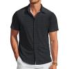 COOFANDY Mens Casual Wrinkle Free Shirts Short Sleeve Button Down Summer Stretch Dress Shirt(White Spots Black)