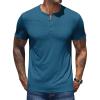 COOFANDY Mens Cotton Henley T-Shirts Short Sleeve Button Casual Basic Tees Work Shirts with Split Side(Dark Blue)