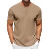 COOFANDY Mens Cotton Henley T-Shirts Short Sleeve Button Casual Basic Tees Work Shirts with Split Side(Sesame)