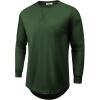 COOFANDY Mens Cotton Hipster Hip Hop Longline Crewneck T Shirts Casual Long Sleeve Tees Curved Hem Gym Shirts(One Piece- Dark Green)