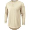 COOFANDY Mens Cotton Hipster Hip Hop Longline Crewneck T Shirts Casual Long Sleeve Tees Curved Hem Gym Shirts(One Piece- Light Khaki)