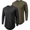 COOFANDY Mens Cotton Hipster Hip Hop Longline Crewneck T Shirts Casual Long Sleeve Tees Curved Hem Gym Shirts(Two Pack- Black + Army Green)
