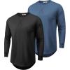 COOFANDY Mens Cotton Hipster Hip Hop Longline Crewneck T Shirts Casual Long Sleeve Tees Curved Hem Gym Shirts(Two Pack- Black + Blue)