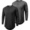 COOFANDY Mens Cotton Hipster Hip Hop Longline Crewneck T Shirts Casual Long Sleeve Tees Curved Hem Gym Shirts(Two Pack- Black + Dark Grey)
