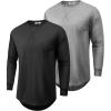 COOFANDY Mens Cotton Hipster Hip Hop Longline Crewneck T Shirts Casual Long Sleeve Tees Curved Hem Gym Shirts(Two Pack- Black + Grey)
