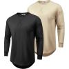COOFANDY Mens Cotton Hipster Hip Hop Longline Crewneck T Shirts Casual Long Sleeve Tees Curved Hem Gym Shirts(Two Pack- Black + Light Khaki)