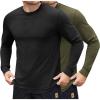 COOFANDY Mens Cotton Hipster Hip Hop Longline Crewneck T Shirts Casual Long Sleeve Tees Curved Hem Gym Shirts(Two Pack- Black + Olive)