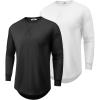 COOFANDY Mens Cotton Hipster Hip Hop Longline Crewneck T Shirts Casual Long Sleeve Tees Curved Hem Gym Shirts(Two Pack- Black + White)
