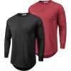 COOFANDY Mens Cotton Hipster Hip Hop Longline Crewneck T Shirts Casual Long Sleeve Tees Curved Hem Gym Shirts(Two Pack- Black + Wine Red)