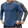 COOFANDY Mens Cotton Hipster Hip Hop Longline Crewneck T Shirts Casual Long Sleeve Tees Curved Hem Gym Shirts(Two Pack- Dark Grey + Navy)