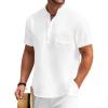 COOFANDY Men’s Cotton Linen Henley Shirt Short Sleeve Hippie Casual Beach T-Shirts with Pocket(01-white)