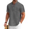 COOFANDY Men’s Cotton Linen Henley Shirt Short Sleeve Hippie Casual Beach T-Shirts with Pocket(Black Striped)