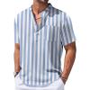 COOFANDY Men’s Cotton Linen Henley Shirt Short Sleeve Hippie Casual Beach T-Shirts with Pocket(Blue-white Vertical Stripes)