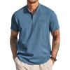 COOFANDY Men’s Cotton Linen Henley Shirt Short Sleeve Hippie Casual Beach T-Shirts with Pocket(Dark Blue)