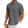COOFANDY Men’s Cotton Linen Henley Shirt Short Sleeve Hippie Casual Beach T-Shirts with Pocket(Dark Grey)