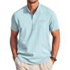 COOFANDY Men’s Cotton Linen Henley Shirt Short Sleeve Hippie Casual Beach T-Shirts with Pocket(Green Blue)
