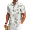 COOFANDY Men’s Cotton Linen Henley Shirt Short Sleeve Hippie Casual Beach T-Shirts with Pocket(Green Leaf)