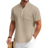 COOFANDY Men’s Cotton Linen Henley Shirt Short Sleeve Hippie Casual Beach T-Shirts with Pocket(Khaki)