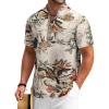 COOFANDY Men’s Cotton Linen Henley Shirt Short Sleeve Hippie Casual Beach T-Shirts with Pocket(Khaki Floral)