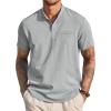 COOFANDY Men’s Cotton Linen Henley Shirt Short Sleeve Hippie Casual Beach T-Shirts with Pocket(Light Gray)