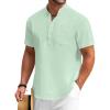 COOFANDY Men’s Cotton Linen Henley Shirt Short Sleeve Hippie Casual Beach T-Shirts with Pocket(Light Green)