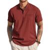 COOFANDY Men’s Cotton Linen Henley Shirt Short Sleeve Hippie Casual Beach T-Shirts with Pocket(Wine Red)