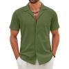 COOFANDY Mens Cotton Linen Shirt Casual Button Down Short Sleeve Shirts Summer Cuban Vacation Beach Shirts with Pocket(Army Green)