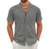 COOFANDY Mens Cotton Linen Shirt Casual Button Down Short Sleeve Shirts Summer Cuban Vacation Beach Shirts with Pocket(Dark Grey)