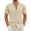 COOFANDY Mens Cotton Linen Shirt Casual Button Down Short Sleeve Shirts Summer Cuban Vacation Beach Shirts with Pocket(Moon Gray)