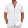 COOFANDY Mens Cotton Linen Shirt Casual Button Down Short Sleeve Shirts Summer Cuban Vacation Beach Shirts with Pocket(White)