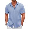 COOFANDY Men’s Cuban Guayabera Shirt Casual Short Sleeve Button Down Shirts Summer Beach Shirts(Cornflower Blue)