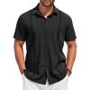 COOFANDY Mens Cuban Guayabera Shirt Short Sleeve Linen Button Down Shirts Casual Summer Beach Tops(A-black)