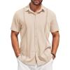 COOFANDY Mens Cuban Guayabera Shirt Short Sleeve Linen Button Down Shirts Casual Summer Beach Tops(A-champagne)