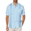 COOFANDY Mens Cuban Guayabera Shirt Short Sleeve Linen Button Down Shirts Casual Summer Beach Tops(Baby Blue)